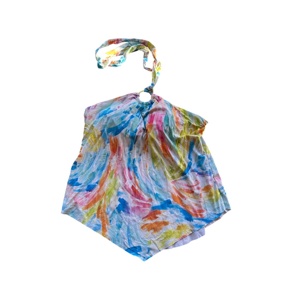 Time and Tru Womens Watercolor Abstract Halter Tankini Top Multi Color M 8-10
